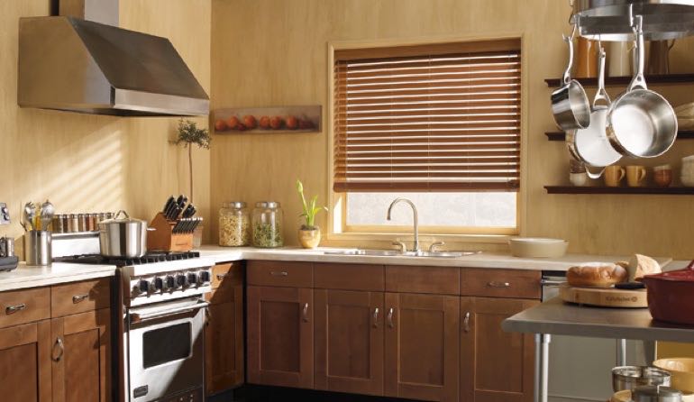 Salt Lake City kitchen faux wood blinds.